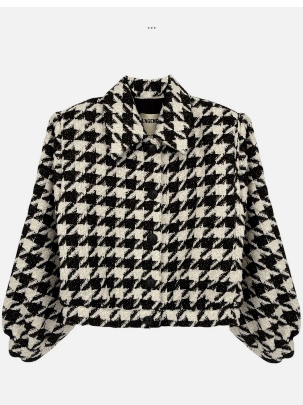 L'AGENCE BRIDGES CROP JACKET Black & White & Gold  Houndstooth Jacket